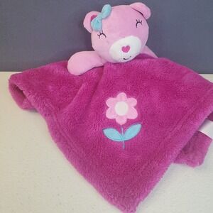 BABY GEAR Pink Teddy Bear Fuchsia Security Blanket Lovey Flower Soft Fleece 15"